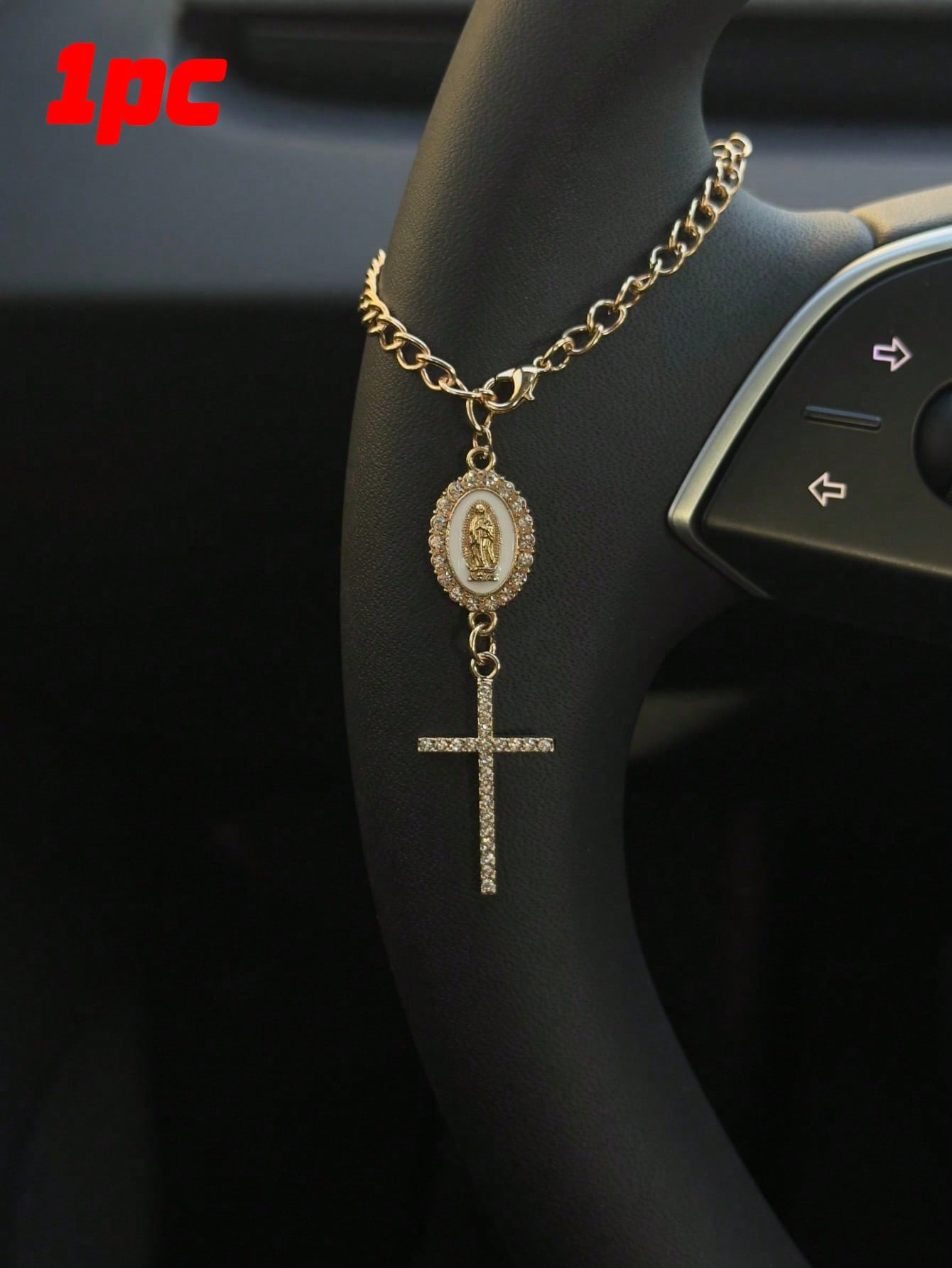 1pc Steering Wheel Decor, 15cm Adjustable Length, Minimalist, Cute, Creative Rosary Charm Car Accessory, Unique Fashion Car Pendant Decoration