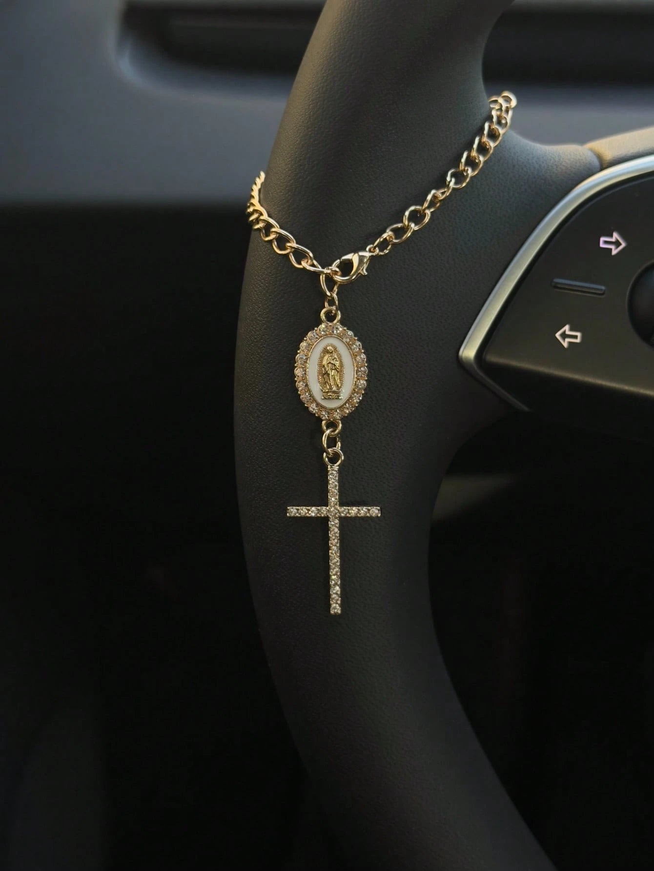 1pc Steering Wheel Decor, 15cm Adjustable Length, Minimalist, Cute, Creative Rosary Charm Car Accessory, Unique Fashion Car Pendant Decoration