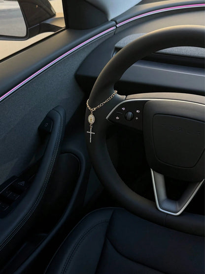 1pc Steering Wheel Decor, 15cm Adjustable Length, Minimalist, Cute, Creative Rosary Charm Car Accessory, Unique Fashion Car Pendant Decoration