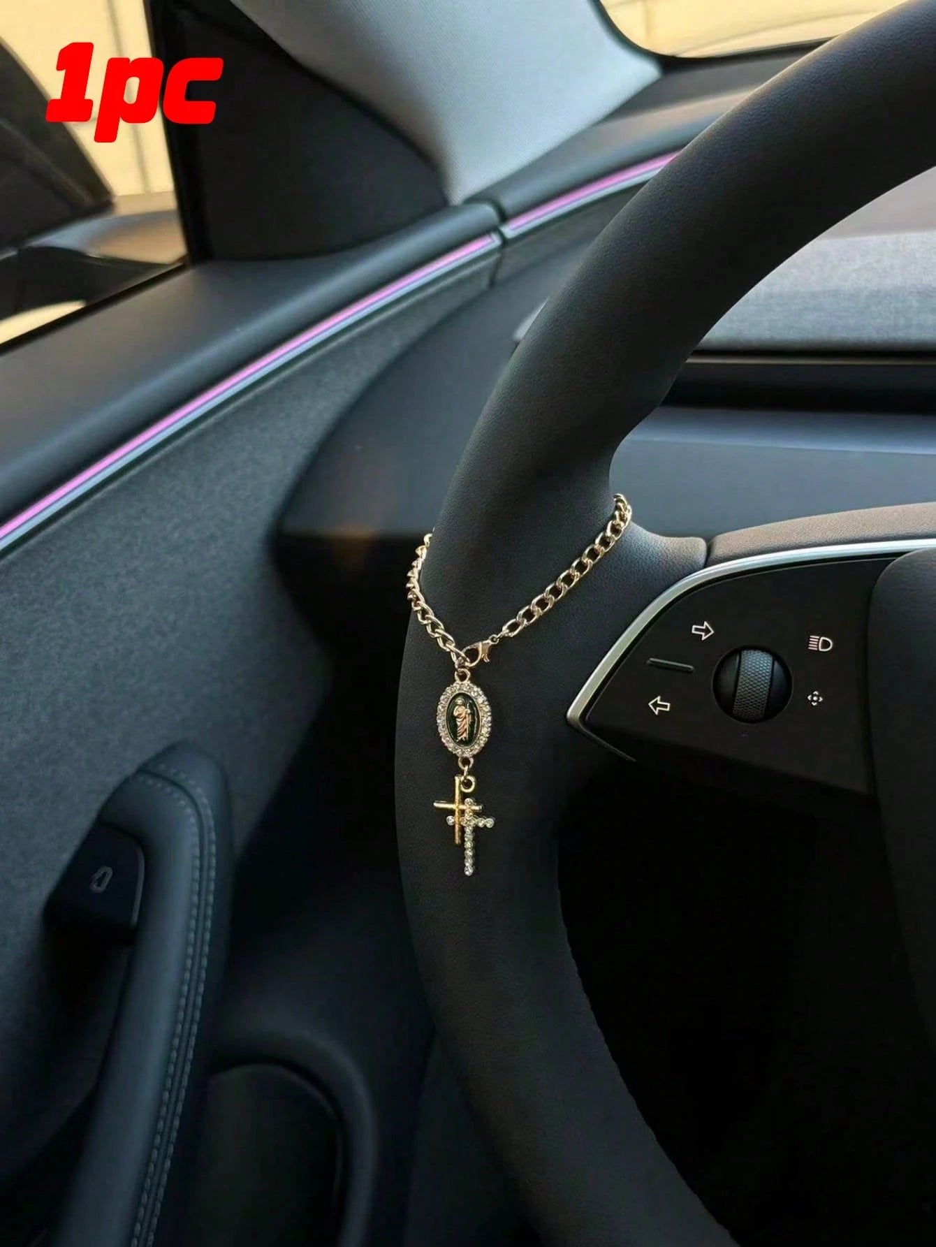 1pc Steering Wheel Decor, 15cm Adjustable Length, Minimalist, Cute, Creative Rosary Charm Car Accessory, Unique Fashion Car Pendant Decoration