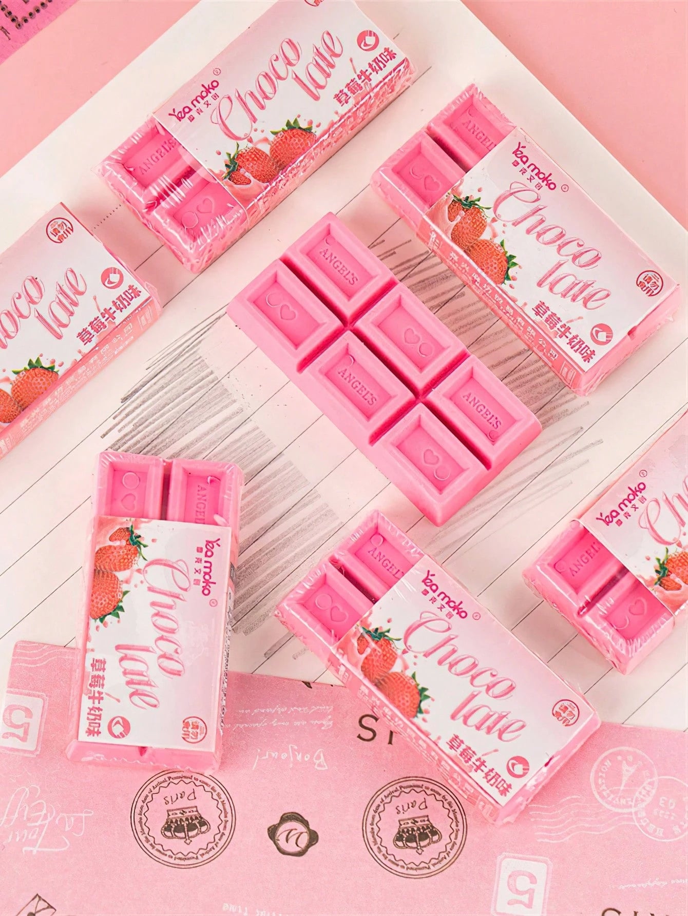 1pc Strawberry Chocolate Eraser, Mini Pink, Dust-Free Cleaning Correction Tool, Essential For Office, School, Back To School