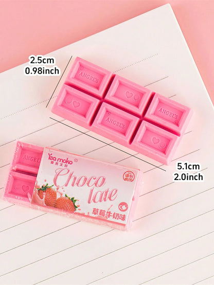1pc Strawberry Chocolate Eraser, Mini Pink, Dust-Free Cleaning Correction Tool, Essential For Office, School, Back To School