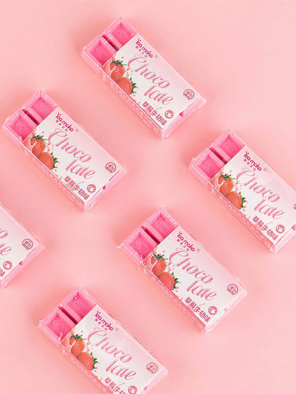 1pc Strawberry Chocolate Eraser, Mini Pink, Dust-Free Cleaning Correction Tool, Essential For Office, School, Back To School