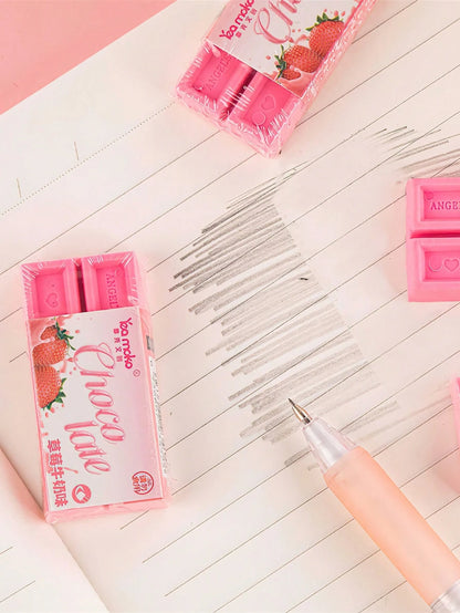 1pc Strawberry Chocolate Eraser, Mini Pink, Dust-Free Cleaning Correction Tool, Essential For Office, School, Back To School