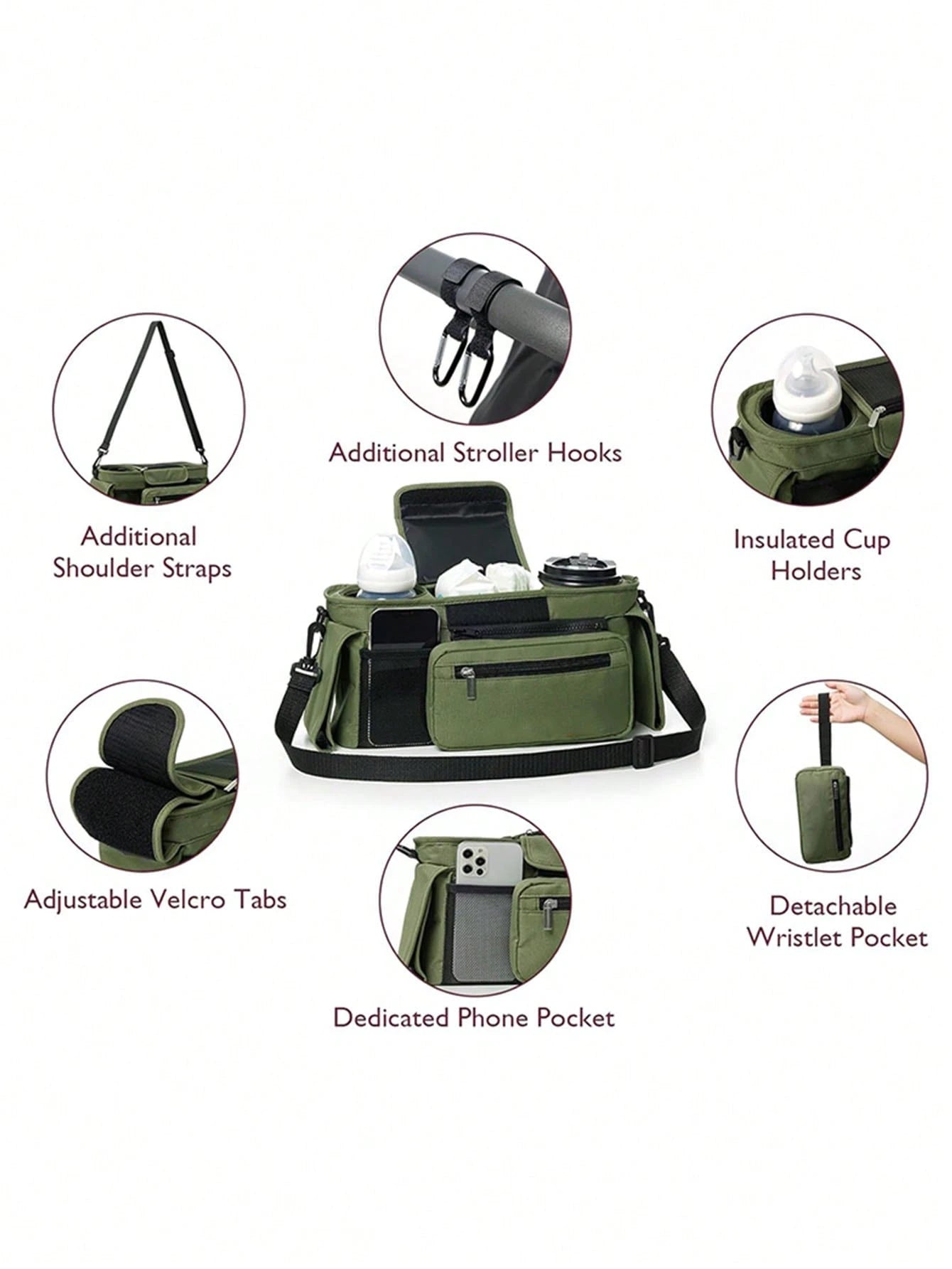 1pc Stroller Hanging Bag, Diaper & Feeding Bottle Storage Pouch, Multifunctional Tote Shoulder Bag For Mom
