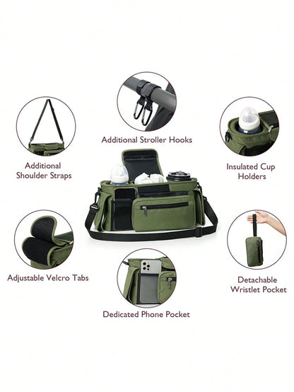 1pc Stroller Hanging Bag, Diaper & Feeding Bottle Storage Pouch, Multifunctional Tote Shoulder Bag For Mom
