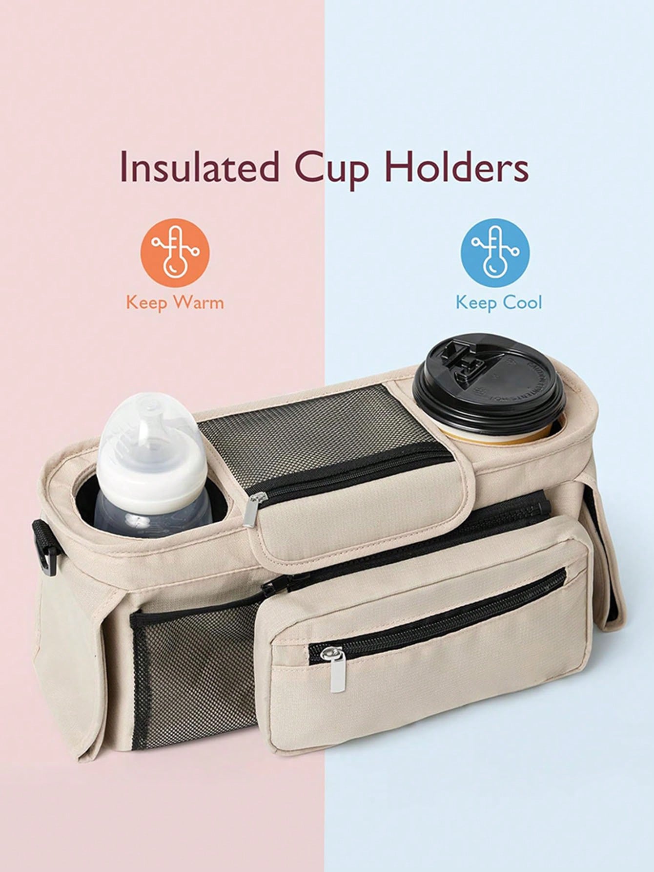 1pc Stroller Hanging Bag, Diaper & Feeding Bottle Storage Pouch, Multifunctional Tote Shoulder Bag For Mom