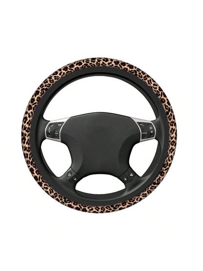 1pc Stylish Car Steering Wheel Cover With Printed Yellow Leopard Pattern, Decorative Car Interior Accessory, New Design Without Inner Rim,Cheetah Print Car Stuff