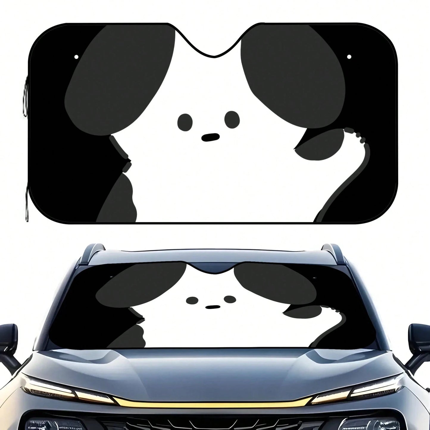 1pc Summer Car Sun Shade, Simple Cute Pet Dog Print, Made Of Polyester Fiber, Easy To Install, Suitable For Various Car Models, Provides Heat Insulation And Privacy Protection, Keeps Your Car Cool, Fo