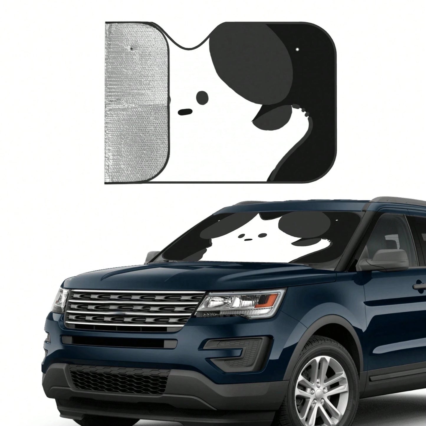 1pc Summer Car Sun Shade, Simple Cute Pet Dog Print, Made Of Polyester Fiber, Easy To Install, Suitable For Various Car Models, Provides Heat Insulation And Privacy Protection, Keeps Your Car Cool, Fo