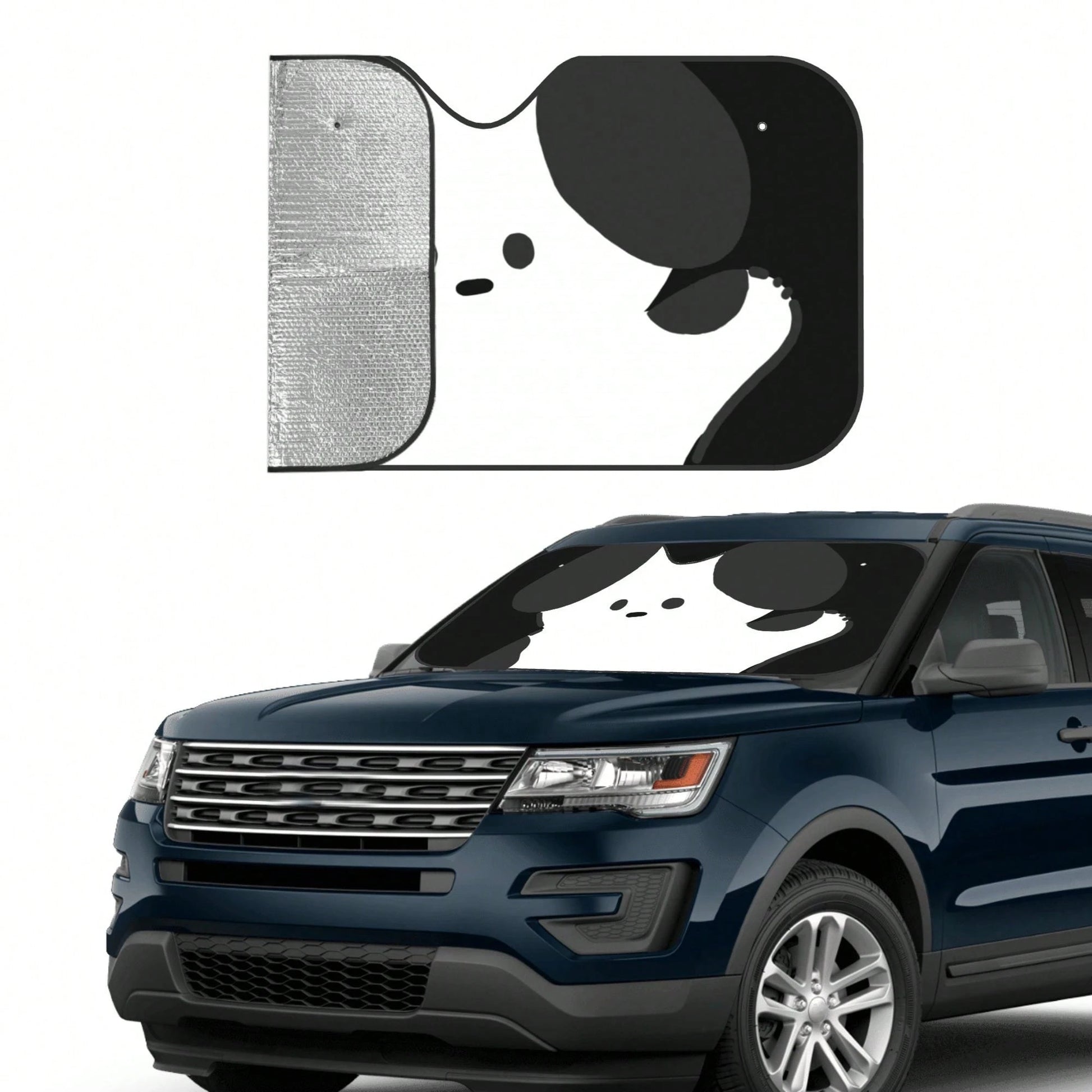1pc Summer Car Sun Shade, Simple Cute Pet Dog Print, Made Of Polyester Fiber, Easy To Install, Suitable For Various Car Models, Provides Heat Insulation And Privacy Protection, Keeps Your Car Cool, Fo