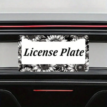 1PC Sunflower License Plate Frame Personalized Black White Floral License Plate Frames Auto Accessory Bracket License Plate Holder With Screws Women Men 6x12 Inch 2 Holes