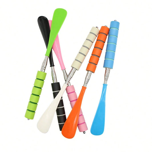 1pc Telescopic Stainless Steel Shoe Horn - Foldable, Comfortable Grip, White/Pink, No Bending Required, Suitable For Elderly, Travel Portable, Fits In Suitcase