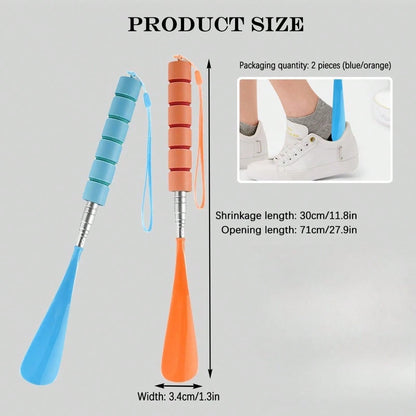 1pc Telescopic Stainless Steel Shoe Horn - Foldable, Comfortable Grip, White/Pink, No Bending Required, Suitable For Elderly, Travel Portable, Fits In Suitcase