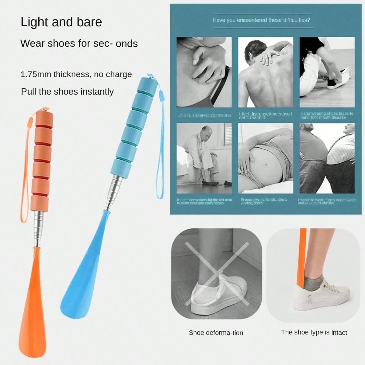 1pc Telescopic Stainless Steel Shoe Horn - Foldable, Comfortable Grip, White/Pink, No Bending Required, Suitable For Elderly, Travel Portable, Fits In Suitcase