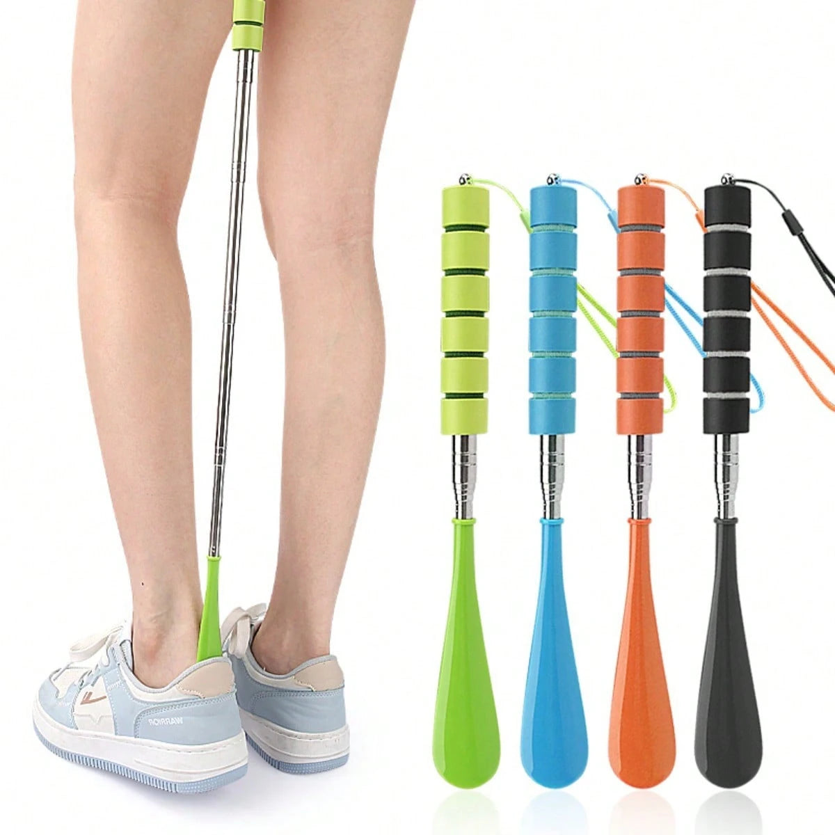 1pc Telescopic Stainless Steel Shoe Horn - Foldable, Comfortable Grip, White/Pink, No Bending Required, Suitable For Elderly, Travel Portable, Fits In Suitcase