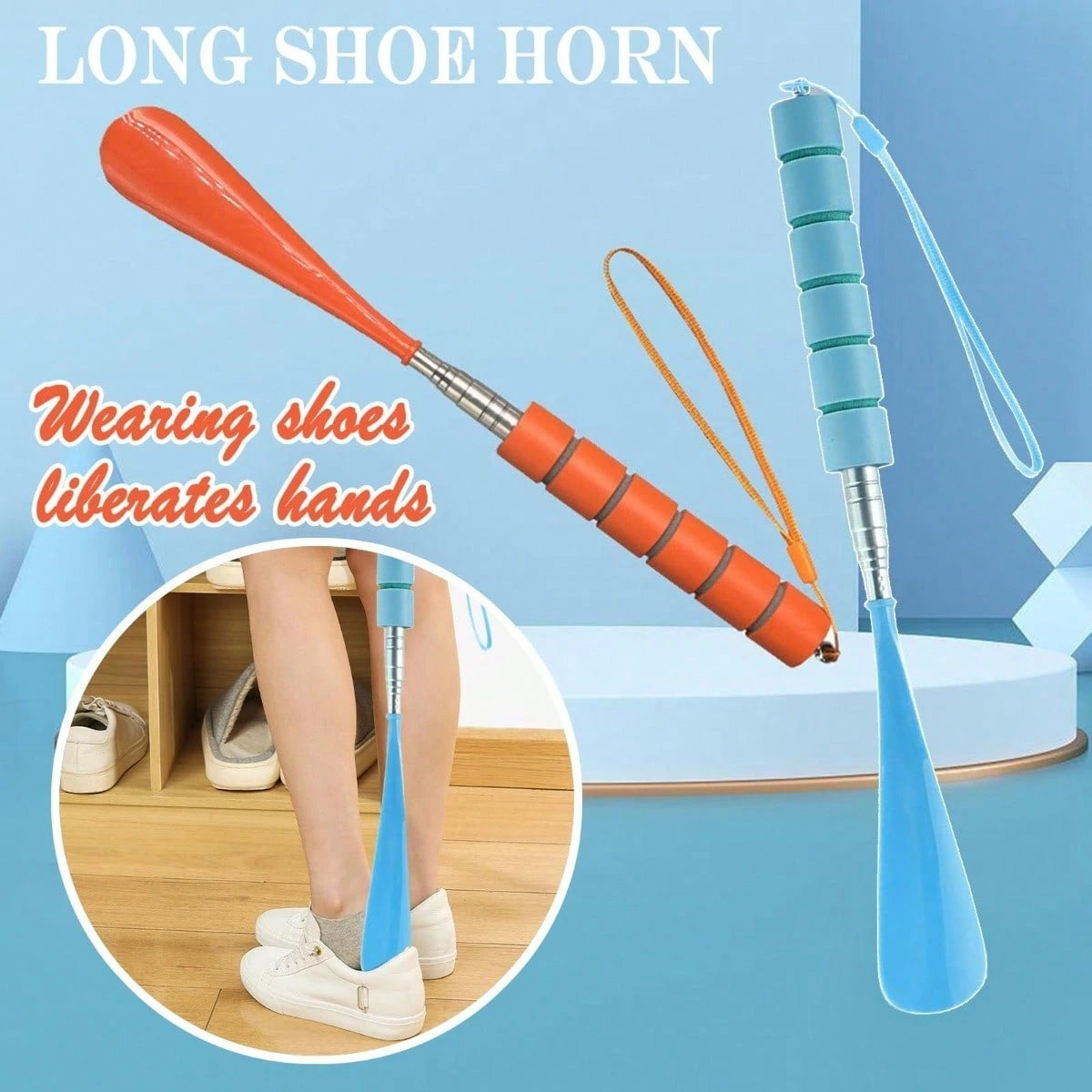 1pc Telescopic Stainless Steel Shoe Horn - Foldable, Comfortable Grip, White/Pink, No Bending Required, Suitable For Elderly, Travel Portable, Fits In Suitcase