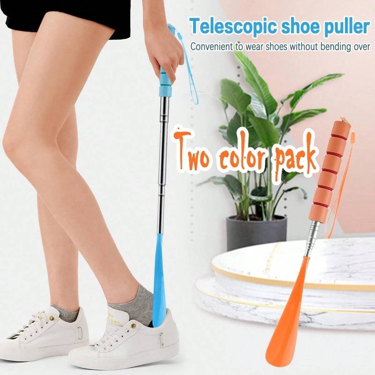 1pc Telescopic Stainless Steel Shoe Horn - Foldable, Comfortable Grip, White/Pink, No Bending Required, Suitable For Elderly, Travel Portable, Fits In Suitcase