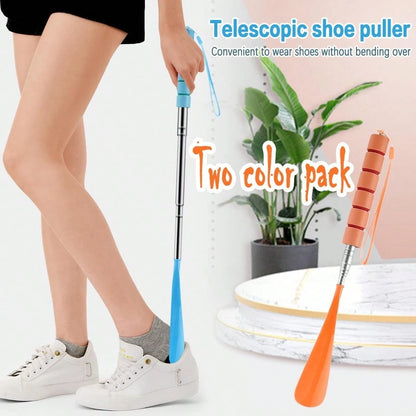 1pc Telescopic Stainless Steel Shoe Horn - Foldable, Comfortable Grip, White/Pink, No Bending Required, Suitable For Elderly, Travel Portable, Fits In Suitcase