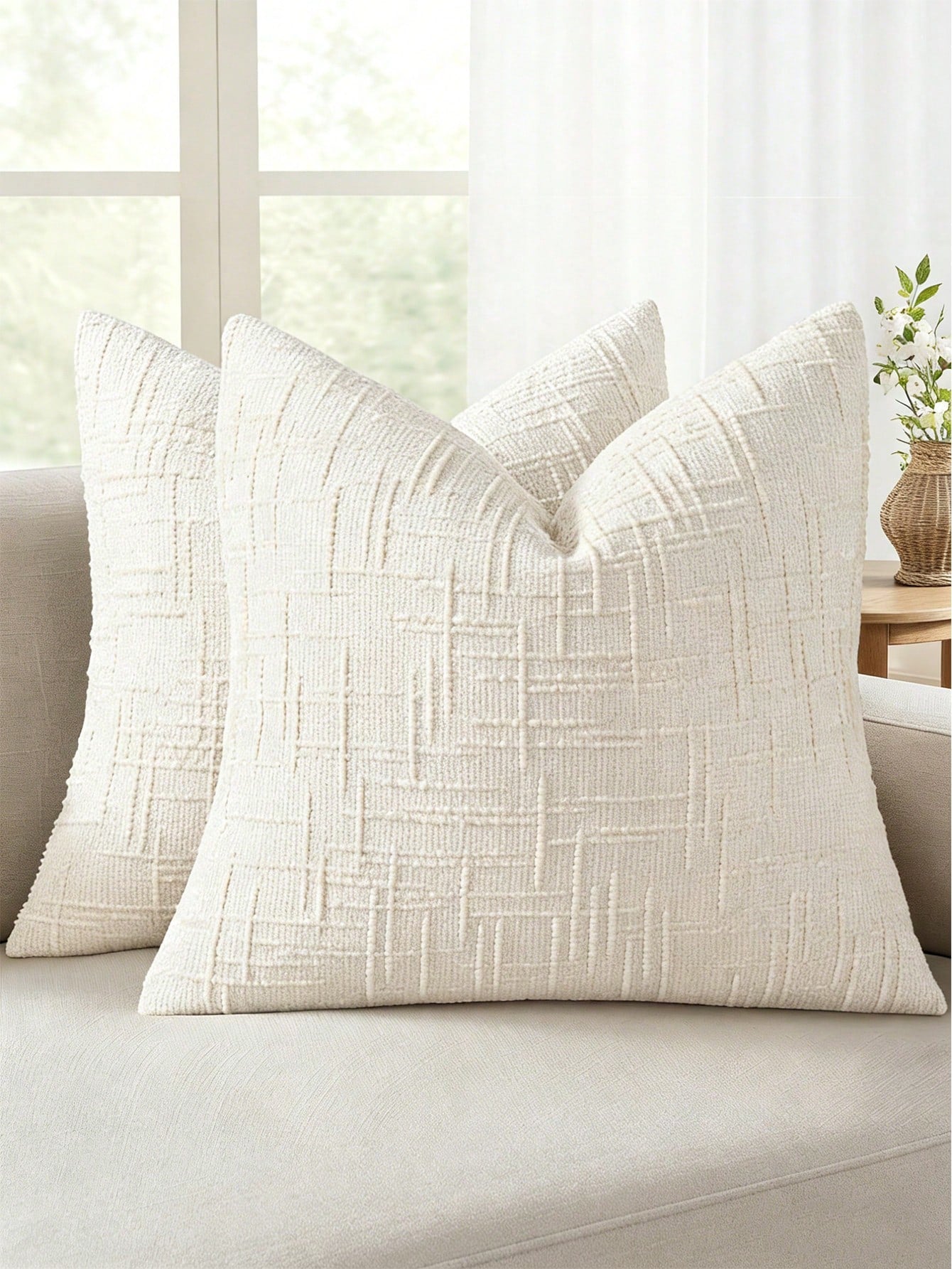 1PC Textured Throw Pillow Covers Thick Chenille Decorative Pillows, Modern Boho Farmhouse Home Decor Neutral Cushion Covers For Couch Sofa Living Room Bedroom