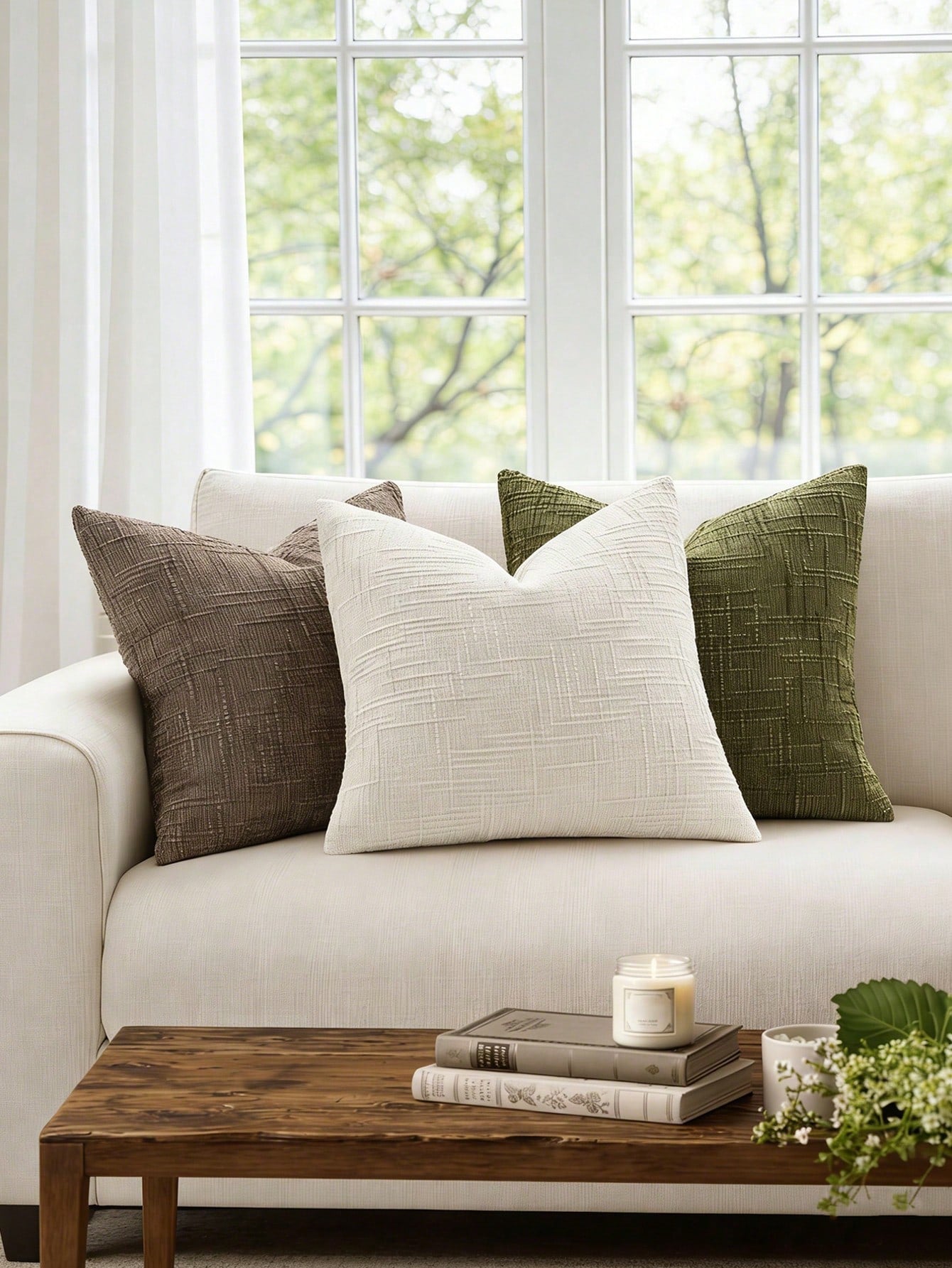 1PC Textured Throw Pillow Covers Thick Chenille Decorative Pillows, Modern Boho Farmhouse Home Decor Neutral Cushion Covers For Couch Sofa Living Room Bedroom