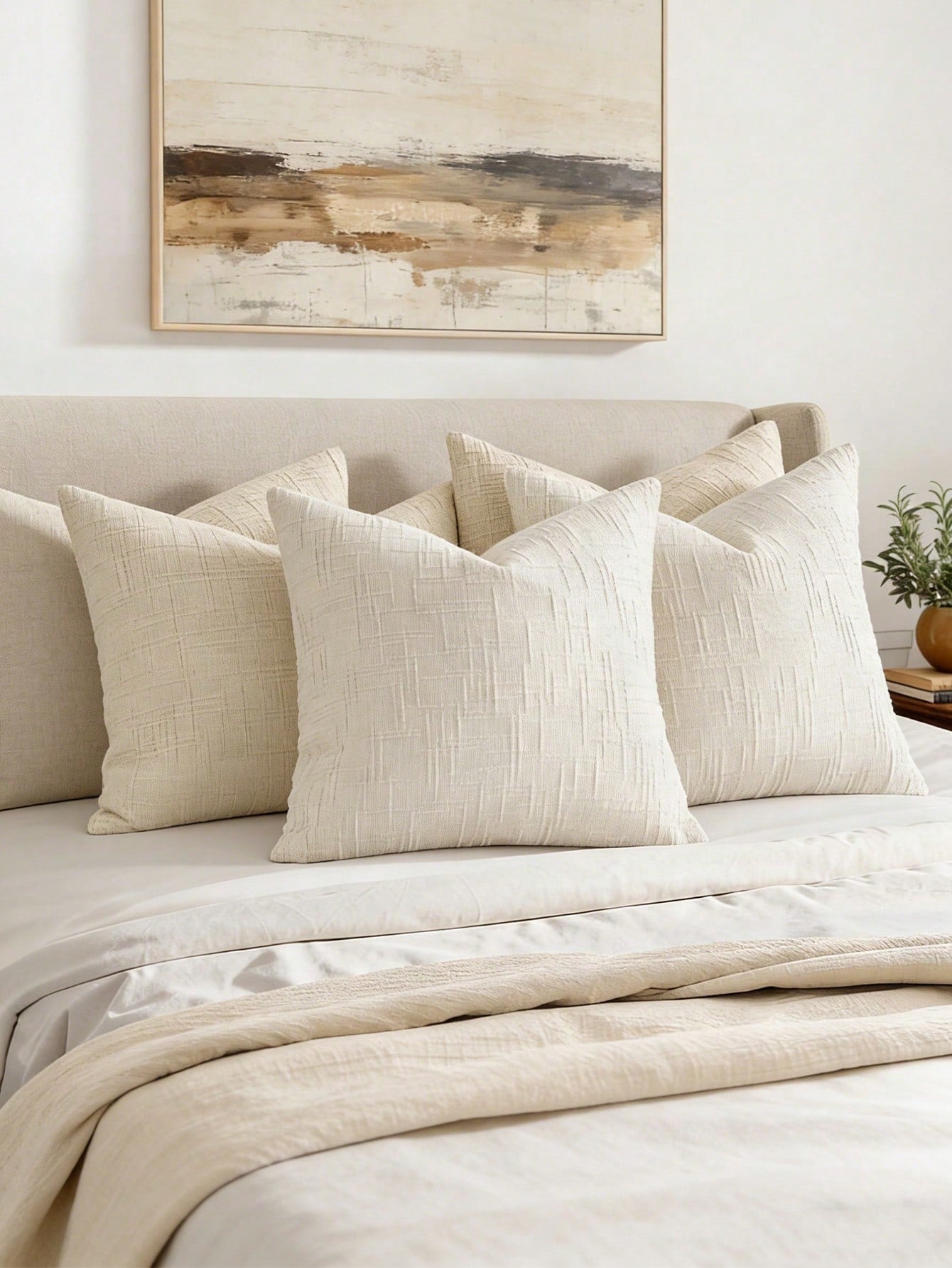 1PC Textured Throw Pillow Covers Thick Chenille Decorative Pillows, Modern Boho Farmhouse Home Decor Neutral Cushion Covers For Couch Sofa Living Room Bedroom