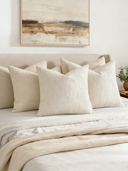 1PC Textured Throw Pillow Covers Thick Chenille Decorative Pillows, Modern Boho Farmhouse Home Decor Neutral Cushion Covers For Couch Sofa Living Room Bedroom