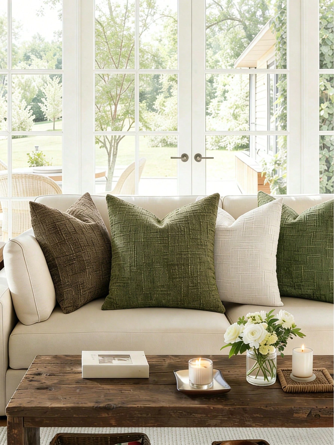 1PC Textured Throw Pillow Covers Thick Chenille Decorative Pillows, Modern Boho Farmhouse Home Decor Neutral Cushion Covers For Couch Sofa Living Room Bedroom