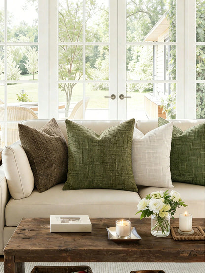 1PC Textured Throw Pillow Covers Thick Chenille Decorative Pillows, Modern Boho Farmhouse Home Decor Neutral Cushion Covers For Couch Sofa Living Room Bedroom