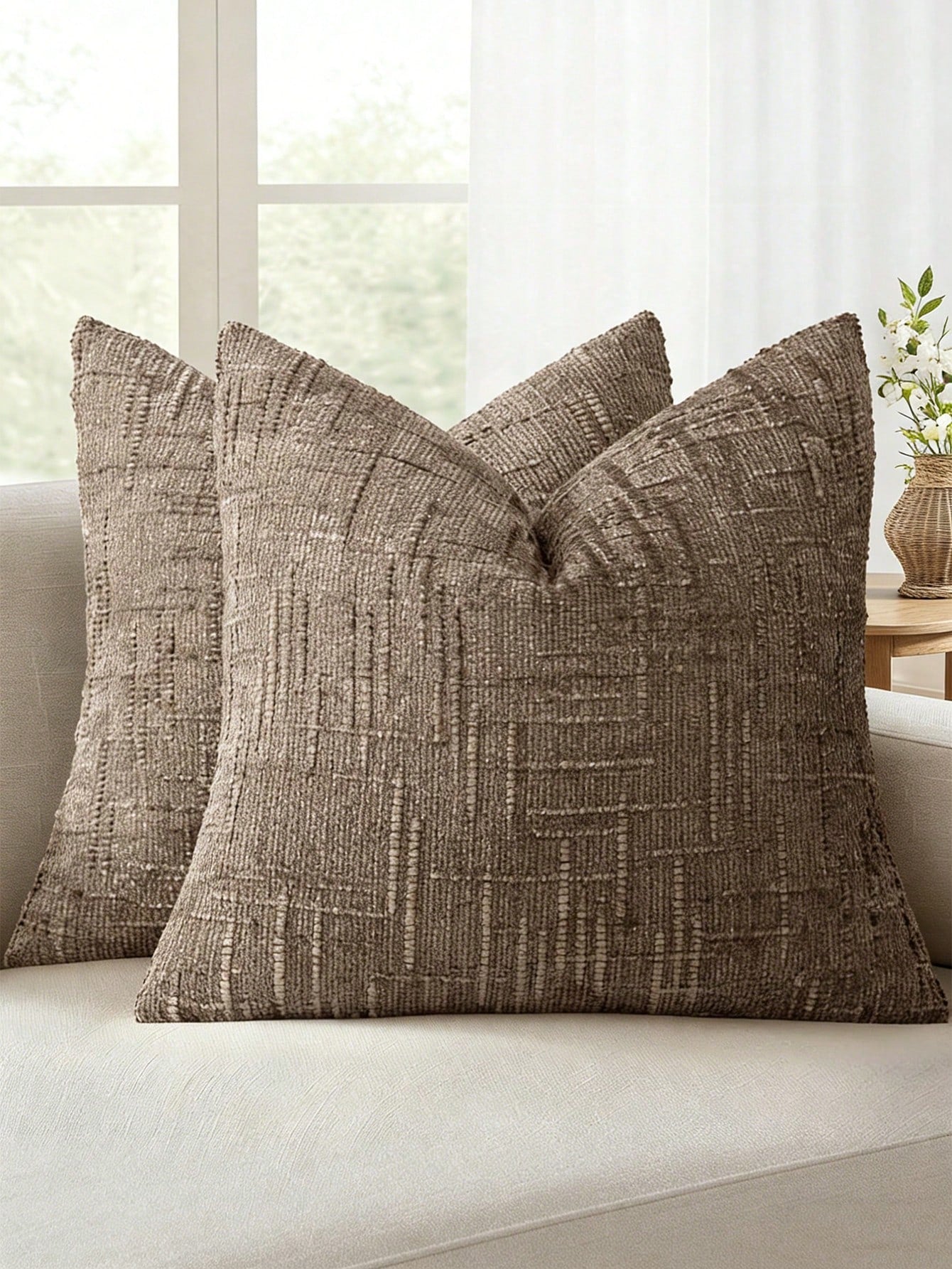 1PC Textured Throw Pillow Covers Thick Chenille Decorative Pillows, Modern Boho Farmhouse Home Decor Neutral Cushion Covers For Couch Sofa Living Room Bedroom