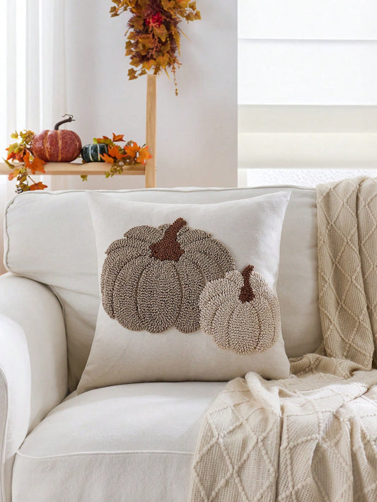 1pc Thanksgiving Light Grey Pumpkin Ring Plush Flower Decorative Pillow Cover, 17.7*17.7inch, Suitable For Indoor Decor, Harvest Festival Decorative Pillow Cover, Pillow Insert Not Included