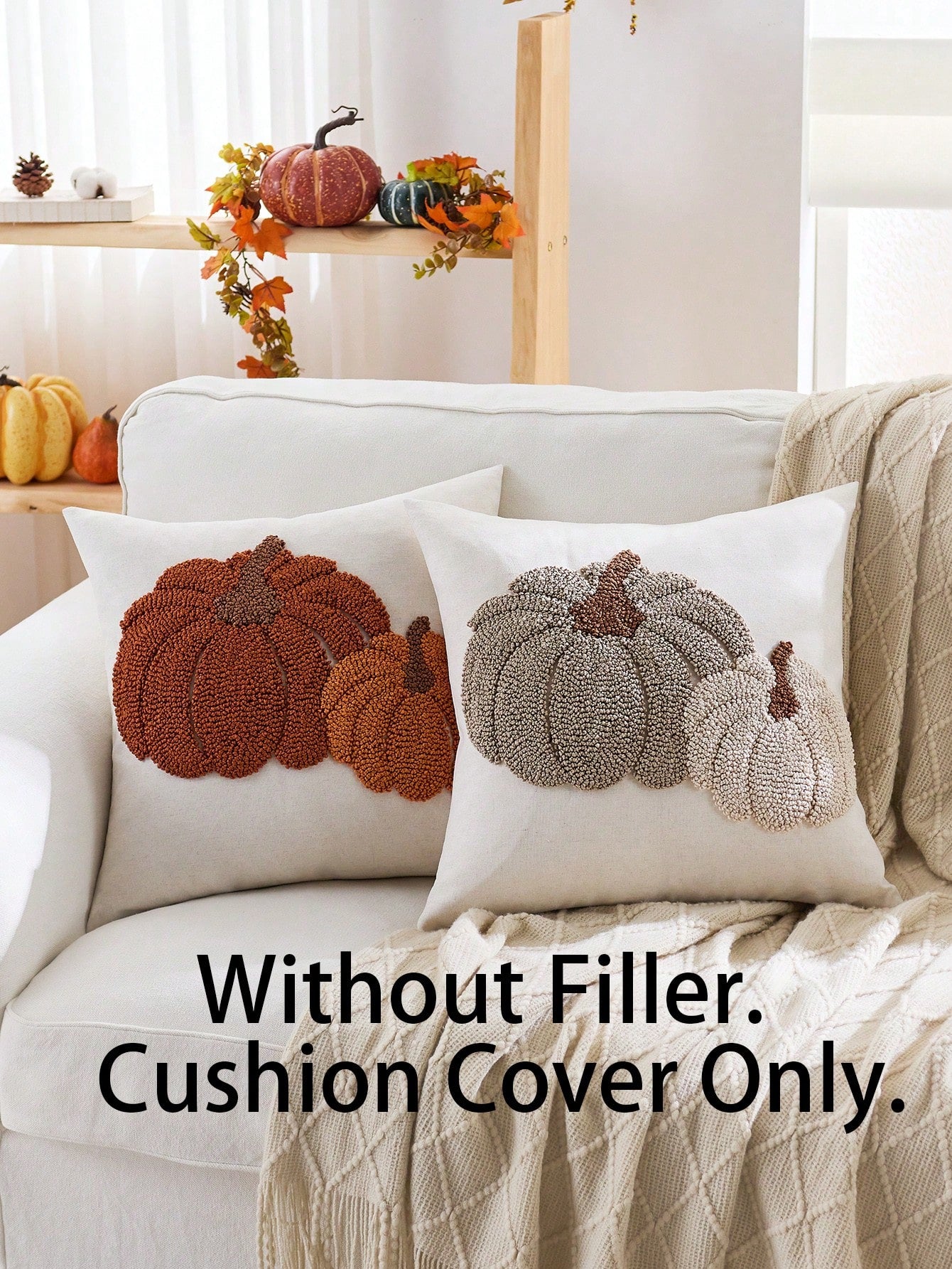 1pc Thanksgiving Light Grey Pumpkin Ring Plush Flower Decorative Pillow Cover, 17.7*17.7inch, Suitable For Indoor Decor, Harvest Festival Decorative Pillow Cover, Pillow Insert Not Included