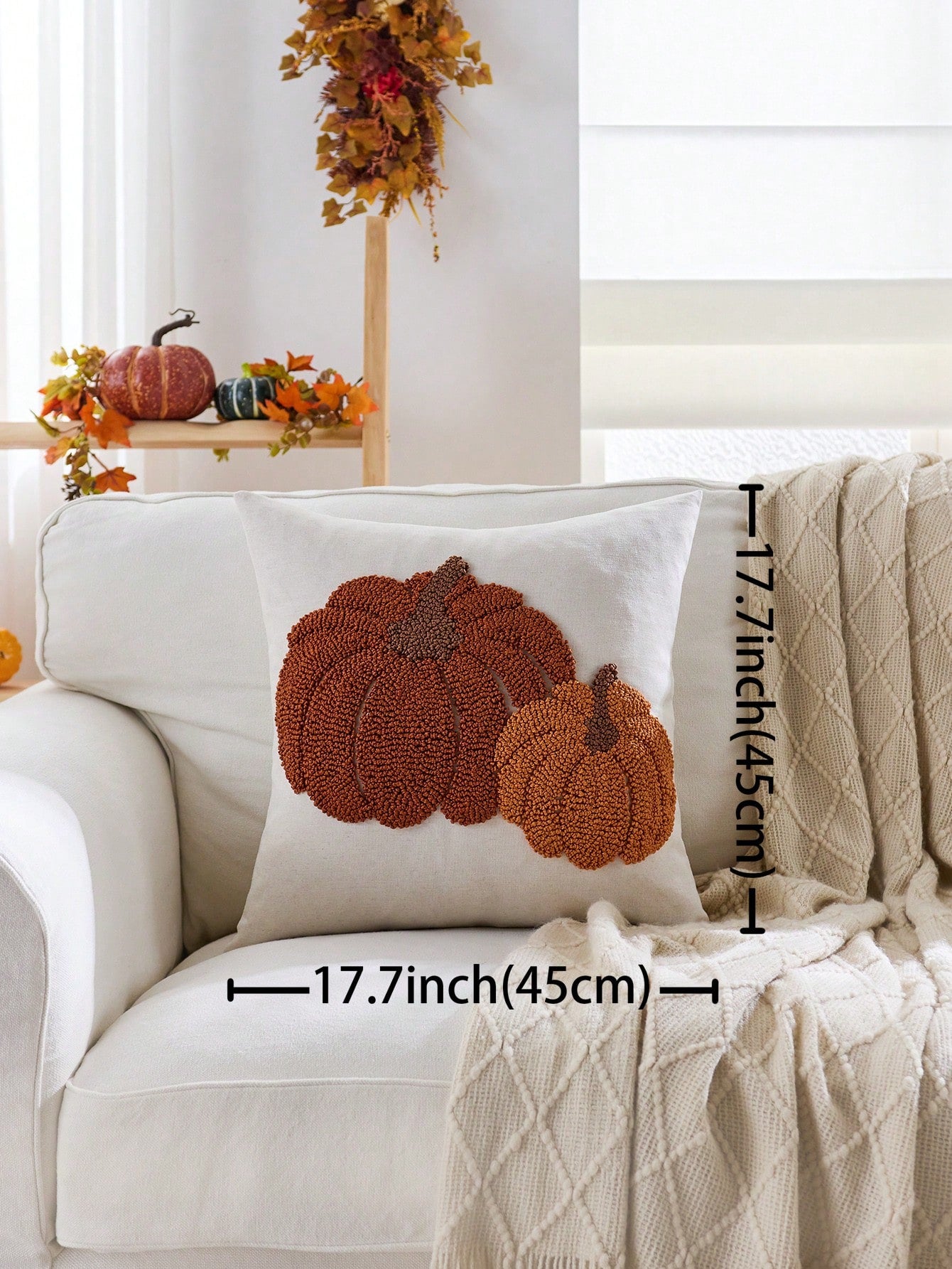 1pc Thanksgiving Light Grey Pumpkin Ring Plush Flower Decorative Pillow Cover, 17.7*17.7inch, Suitable For Indoor Decor, Harvest Festival Decorative Pillow Cover, Pillow Insert Not Included