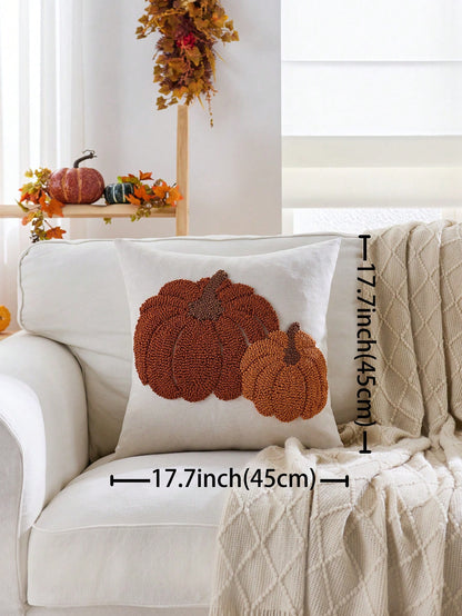 1pc Thanksgiving Light Grey Pumpkin Ring Plush Flower Decorative Pillow Cover, 17.7*17.7inch, Suitable For Indoor Decor, Harvest Festival Decorative Pillow Cover, Pillow Insert Not Included