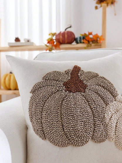 1pc Thanksgiving Light Grey Pumpkin Ring Plush Flower Decorative Pillow Cover, 17.7*17.7inch, Suitable For Indoor Decor, Harvest Festival Decorative Pillow Cover, Pillow Insert Not Included