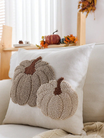 1pc Thanksgiving Light Grey Pumpkin Ring Plush Flower Decorative Pillow Cover, 17.7*17.7inch, Suitable For Indoor Decor, Harvest Festival Decorative Pillow Cover, Pillow Insert Not Included