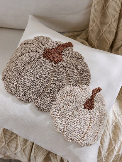 1pc Thanksgiving Light Grey Pumpkin Ring Plush Flower Decorative Pillow Cover, 17.7*17.7inch, Suitable For Indoor Decor, Harvest Festival Decorative Pillow Cover, Pillow Insert Not Included
