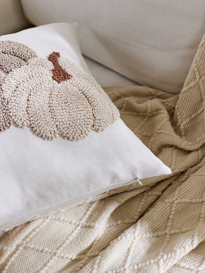 1pc Thanksgiving Light Grey Pumpkin Ring Plush Flower Decorative Pillow Cover, 17.7*17.7inch, Suitable For Indoor Decor, Harvest Festival Decorative Pillow Cover, Pillow Insert Not Included