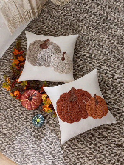 1pc Thanksgiving Light Grey Pumpkin Ring Plush Flower Decorative Pillow Cover, 17.7*17.7inch, Suitable For Indoor Decor, Harvest Festival Decorative Pillow Cover, Pillow Insert Not Included