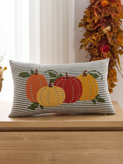 1pc Thanksgiving Pumpkin Embroidered Pillow Case, Suitable For Indoor Decoration, Thanksgiving Decor, All-Season Pillow Case, Without Insert