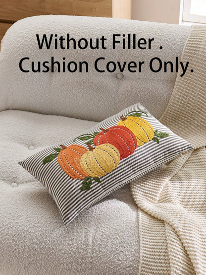 1pc Thanksgiving Pumpkin Embroidered Pillow Case, Suitable For Indoor Decoration, Thanksgiving Decor, All-Season Pillow Case, Without Insert