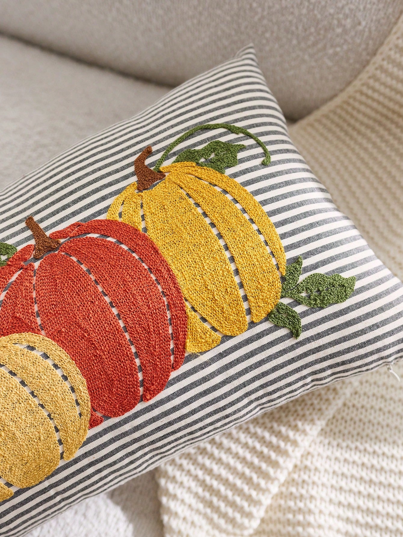 1pc Thanksgiving Pumpkin Embroidered Pillow Case, Suitable For Indoor Decoration, Thanksgiving Decor, All-Season Pillow Case, Without Insert