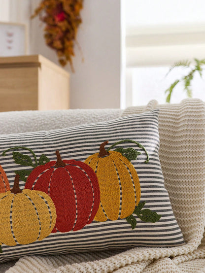 1pc Thanksgiving Pumpkin Embroidered Pillow Case, Suitable For Indoor Decoration, Thanksgiving Decor, All-Season Pillow Case, Without Insert