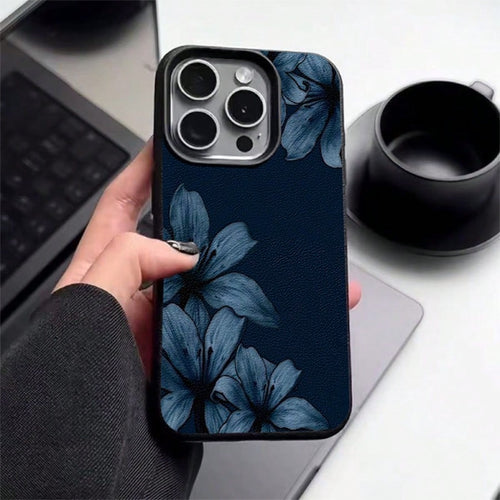 1pc TPU Material Blue Background Lily Flower Pattern Phone Case Compatible With IPhone 17 Pro Max/17/16 Pro Max/15/13/12/11/ S20 FE/A15/S24/A55/ Note 11/Note 12/Note 13 Pro Full Coverage Anti-Fall Sof