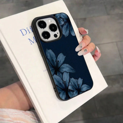 1pc TPU Material Blue Background Lily Flower Pattern Phone Case Compatible With IPhone 17 Pro Max/17/16 Pro Max/15/13/12/11/ S20 FE/A15/S24/A55/ Note 11/Note 12/Note 13 Pro Full Coverage Anti-Fall Sof