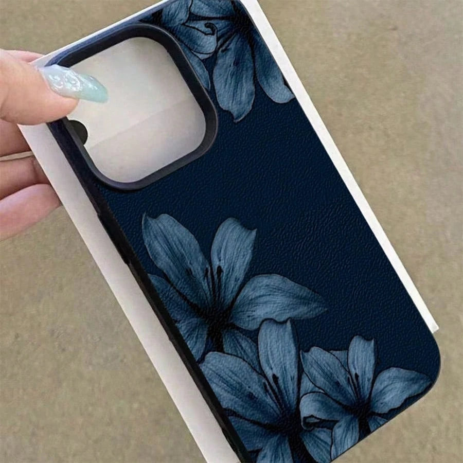 1pc TPU Material Blue Background Lily Flower Pattern Phone Case Compatible With IPhone 17 Pro Max/17/16 Pro Max/15/13/12/11/ S20 FE/A15/S24/A55/ Note 11/Note 12/Note 13 Pro Full Coverage Anti-Fall Sof