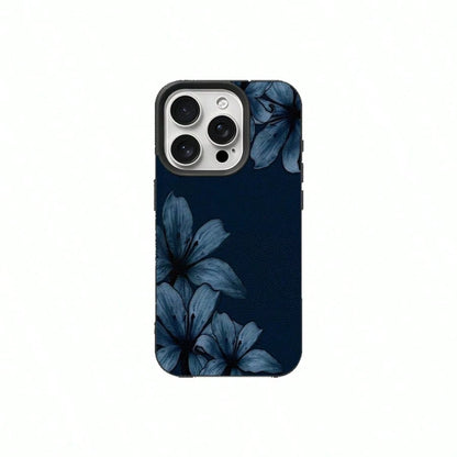 1pc TPU Material Blue Background Lily Flower Pattern Phone Case Compatible With IPhone 17 Pro Max/17/16 Pro Max/15/13/12/11/ S20 FE/A15/S24/A55/ Note 11/Note 12/Note 13 Pro Full Coverage Anti-Fall Sof