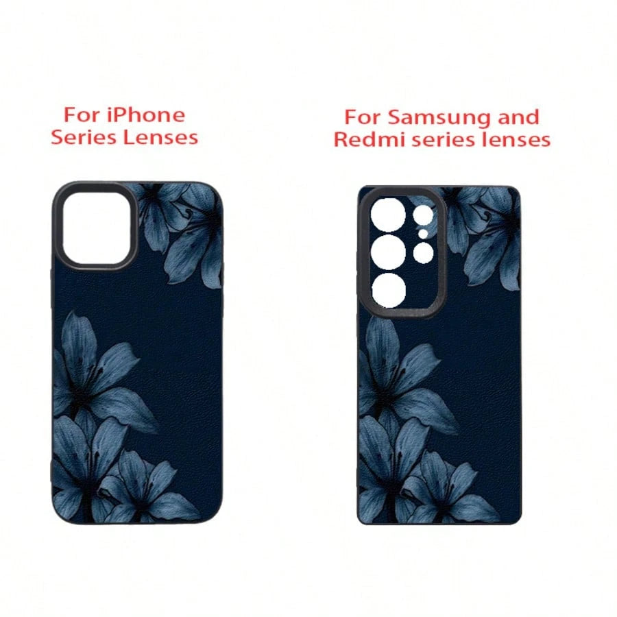 1pc TPU Material Blue Background Lily Flower Pattern Phone Case Compatible With IPhone 17 Pro Max/17/16 Pro Max/15/13/12/11/ S20 FE/A15/S24/A55/ Note 11/Note 12/Note 13 Pro Full Coverage Anti-Fall Sof