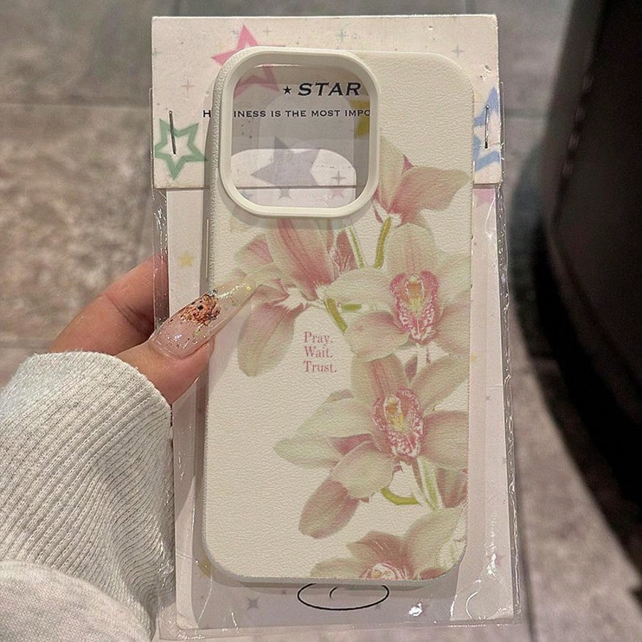 1pc TPU Material Blue Background Lily Flower Pattern Phone Case Compatible With IPhone 17 Pro Max/17/16 Pro Max/15/13/12/11/ S20 FE/A15/S24/A55/ Note 11/Note 12/Note 13 Pro Full Coverage Anti-Fall Sof