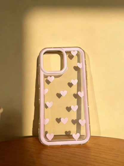 1pc Transparent Solid Color Heart Shape Pattern TPU Shockproof Protective Phone Case, Compatible With IPhone 17 Pro Max/17/16/15 Pro Max/15 Plus/15 Pro/15/14 Pro Max/14 Plus/14 Pro/14/13 Pro Max/Pro M